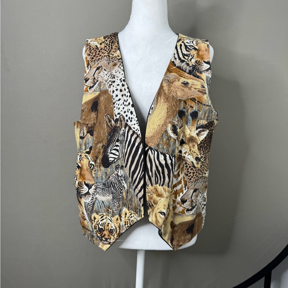 Vintage New Humor Large Tapestry Vest  Women's Zebra Lion Animals